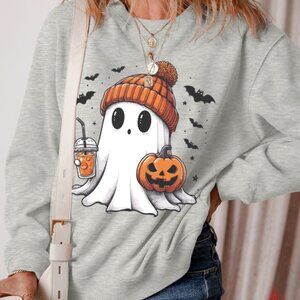 Cute Ghost Pumpkin Sweatshirt | Halloween Graphic Pullover | Fall Cozy Crewneck